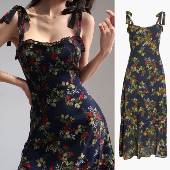 Reformation Dresses & Skirts - Reformation Dress Nikita Sweetheart-Neck Floral Midi Wedding Bordeaux 10 EUC